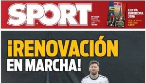 La une du journal Sport avec Lionel Messi