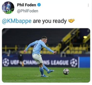 Tweet Phil Foden à Kylian Mbappé