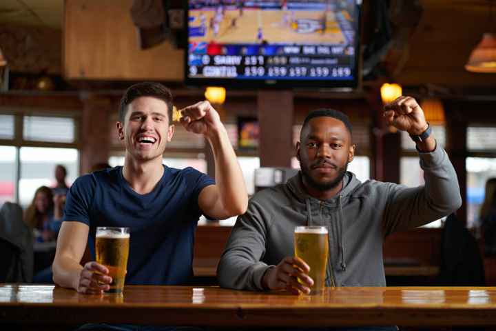 Des amis qui s'amusent dans un bar à jeux